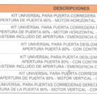 Tabla características del abridor de puertas correderas TRAN-AP