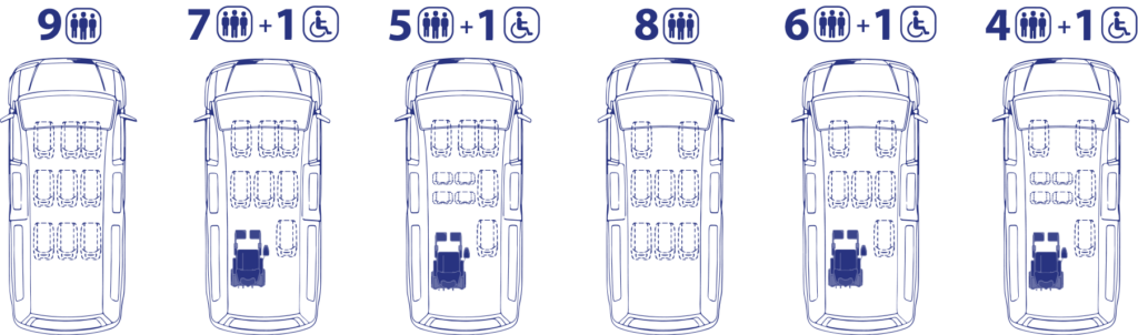 Configuración asientos Ford Tourneo Custom adaptado para TAXI - VTC accesible PMR
